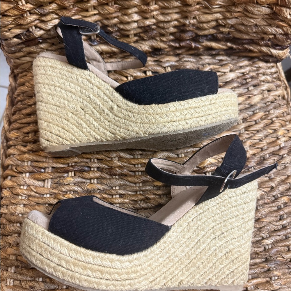 Black Volatile Espadrille Wedge Sandals
